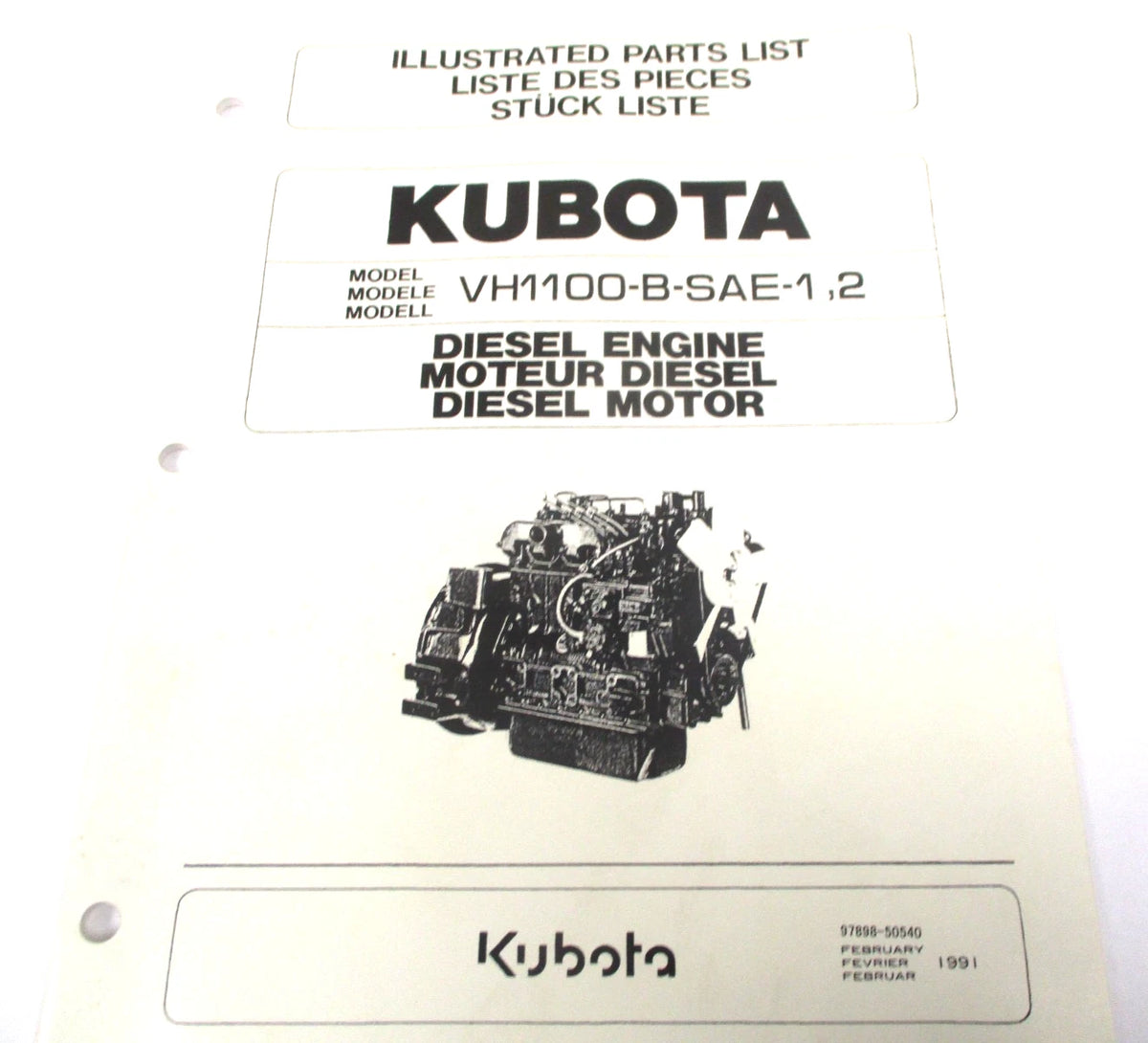Illustrated Parts List for Kubota VH1100-B-SAE-1,2 Diesel Engine (97898-50540)
