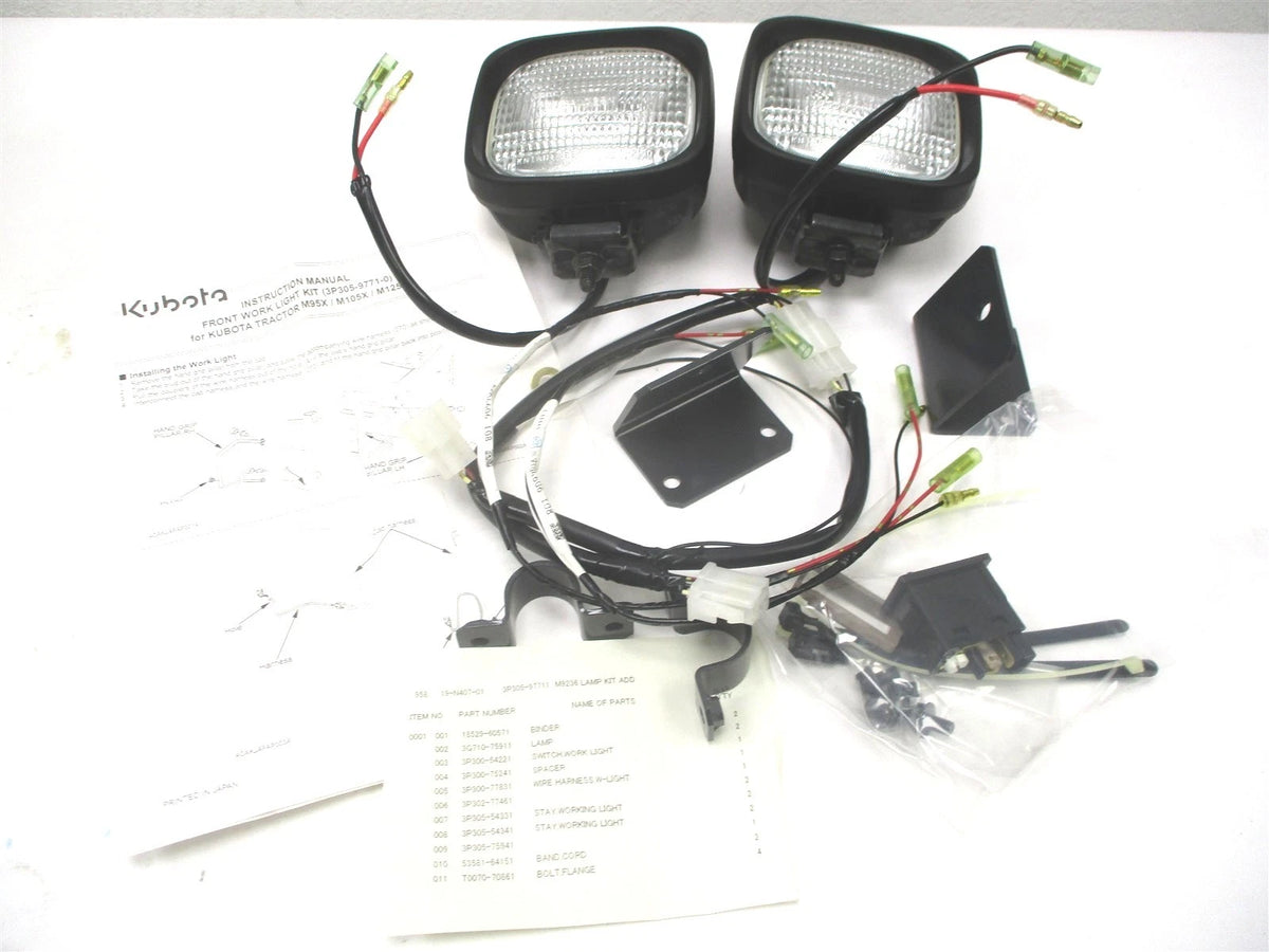 Front Work Light Kit for Kubota M95X M105X M125X (Genuine, 3P305-97711, 3G710-75910)