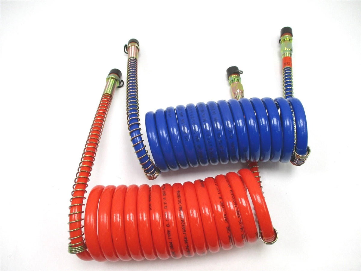 Set of 2 Coiled Air Brake Hoses for HE10712 (12' Red/Blue)