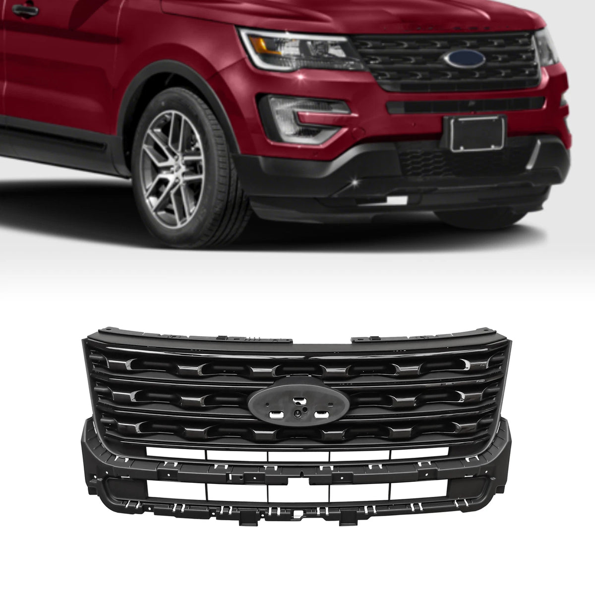 Front Bumper Grille for Ford Explorer (2016–2017) - Black Glossy