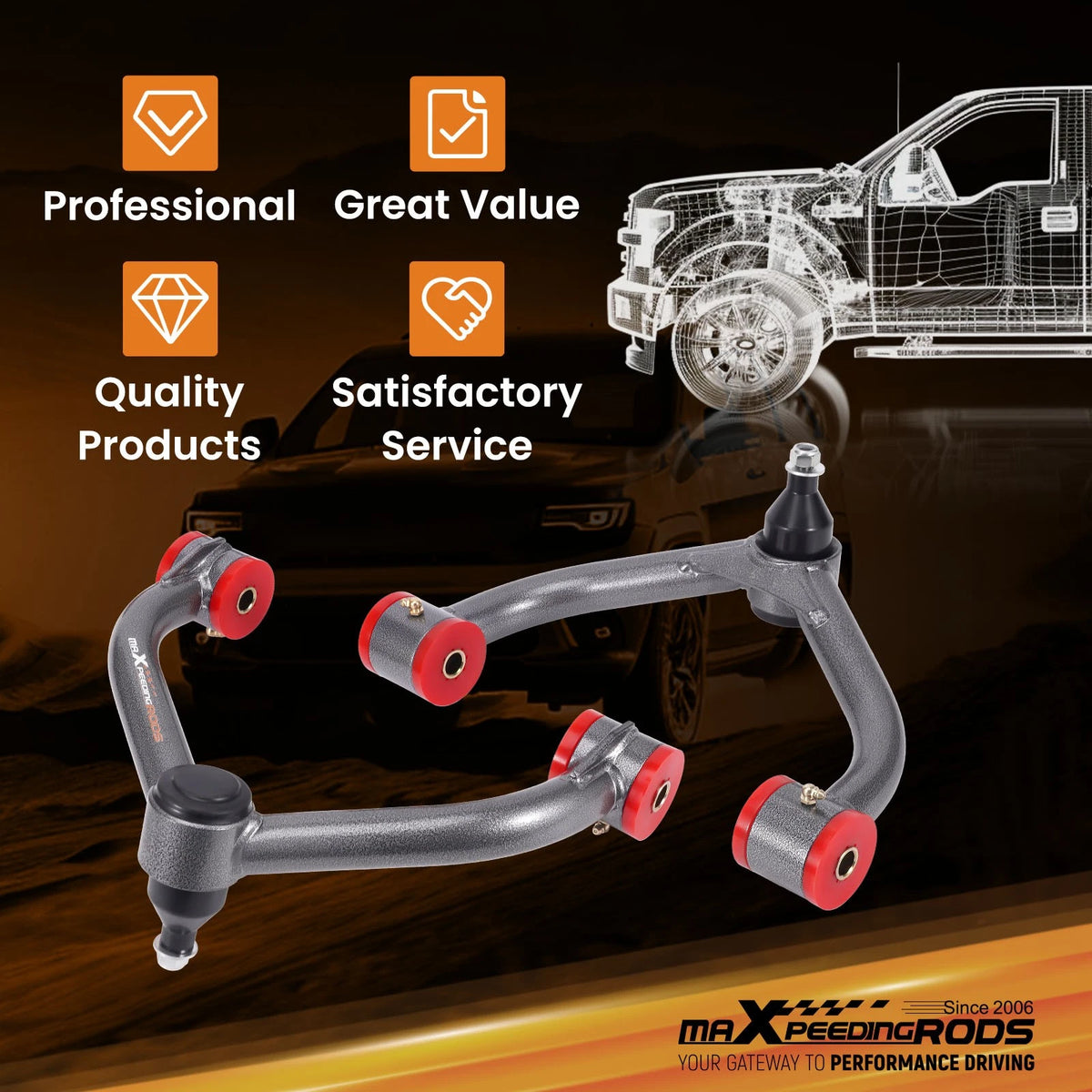 2-4" Lift Upper Control Arms Pair for Chevy Silverado GMC 2500 3500HD (2011–2019)