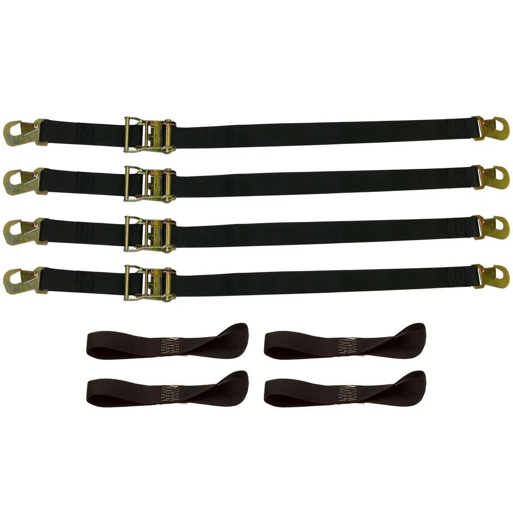 8 pc 2" Tie-Down Strap Kit Snap Hook Ratchet for ATV UTV Motorcycle