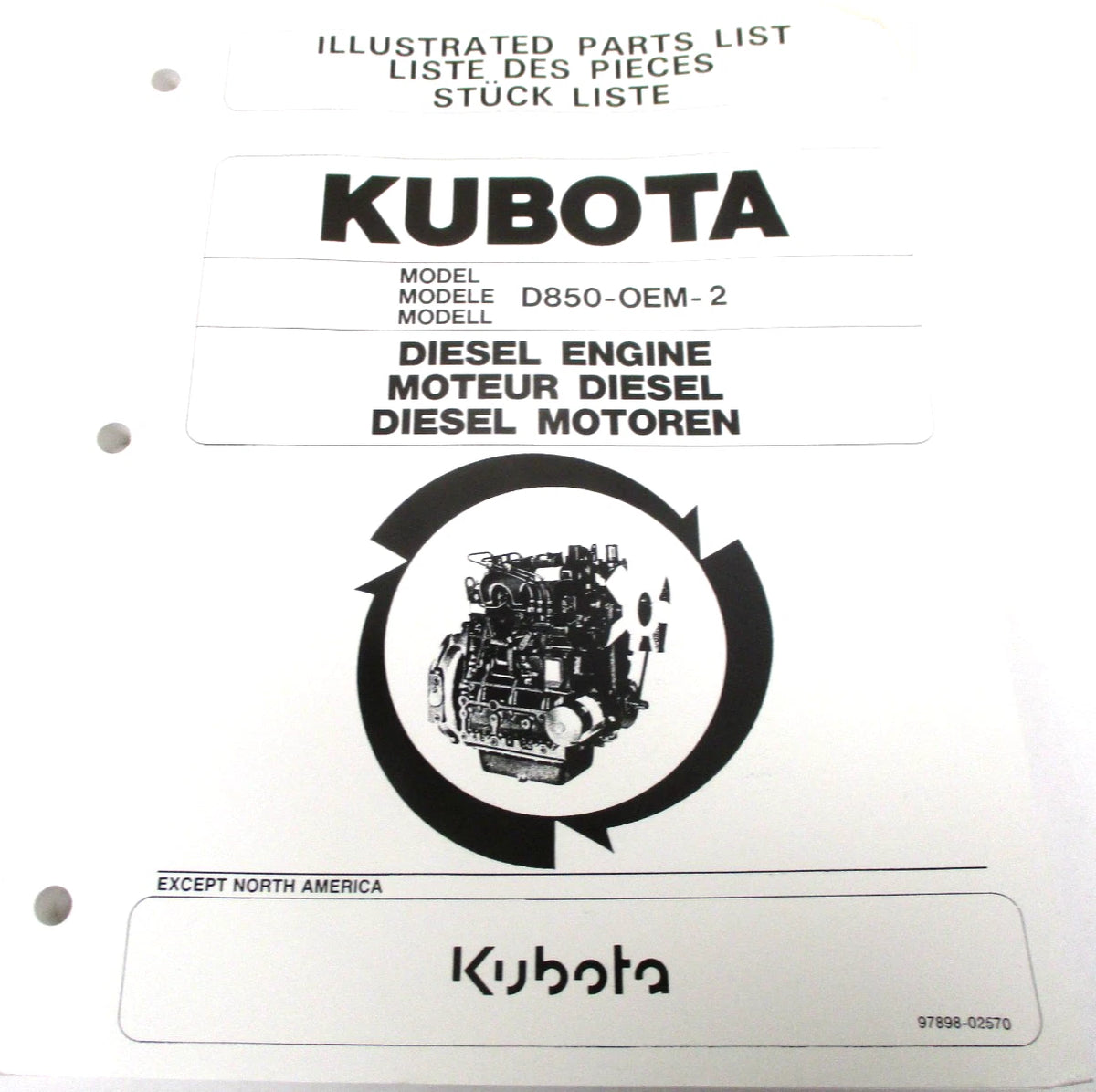 Illustrated Parts List for Kubota D850 Diesel Engine (OEM 97898-02570)
