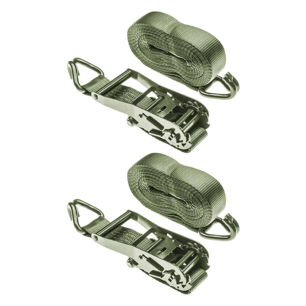 2-Pack 2" x 27' Ratchet Straps with J-Hooks for Universal Use