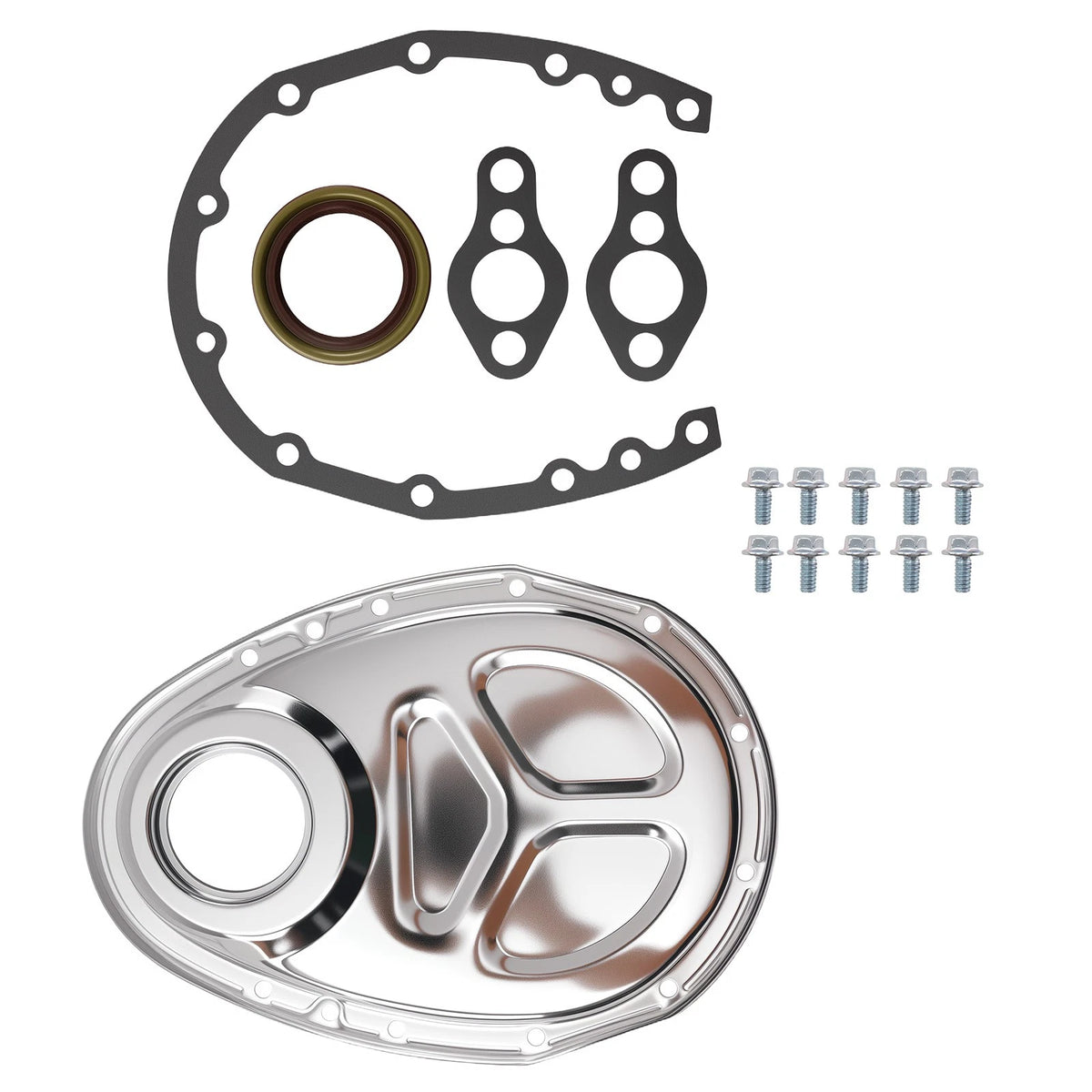 Chrome Steel Timing Cover for Small Block Chevy SBC 283-400 V8 (1958–1986)