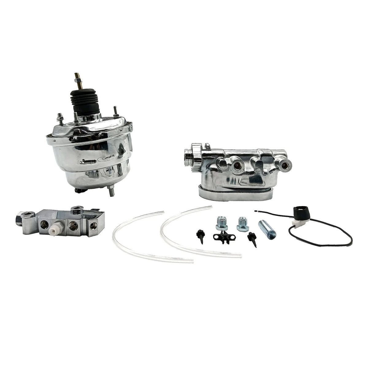 7" Dual Power Booster Chrome Master Cylinder for 4 Wheel Disc