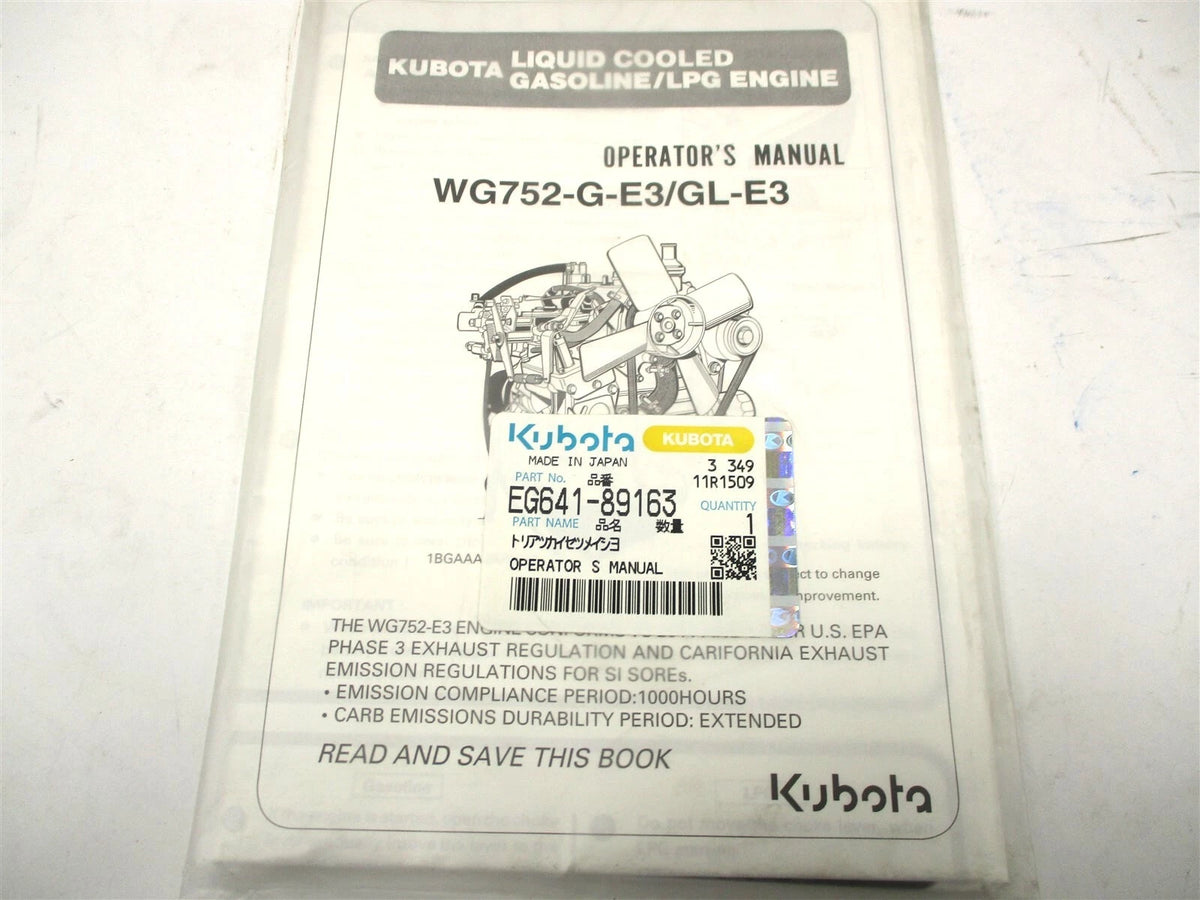 Operators Manual for Kubota WG752-G-E3, WG752-GL-E3