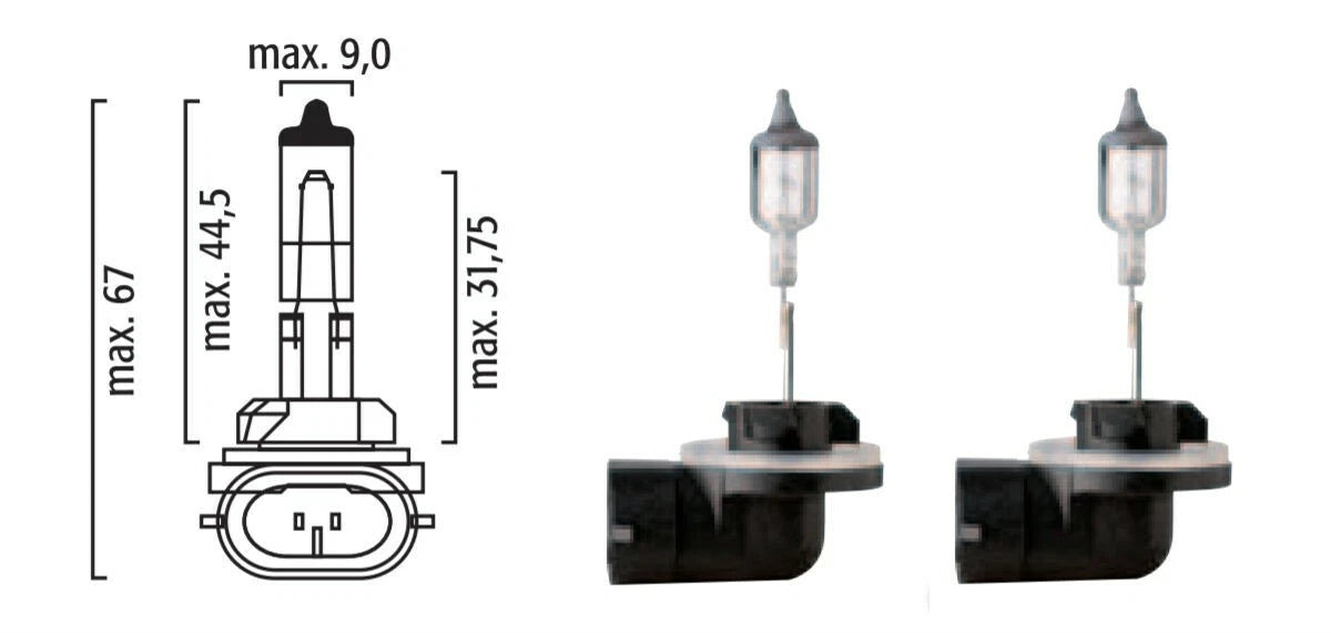 2X Halogen Bulbs 881 12V 27W PGJ13 for (Made in Germany)