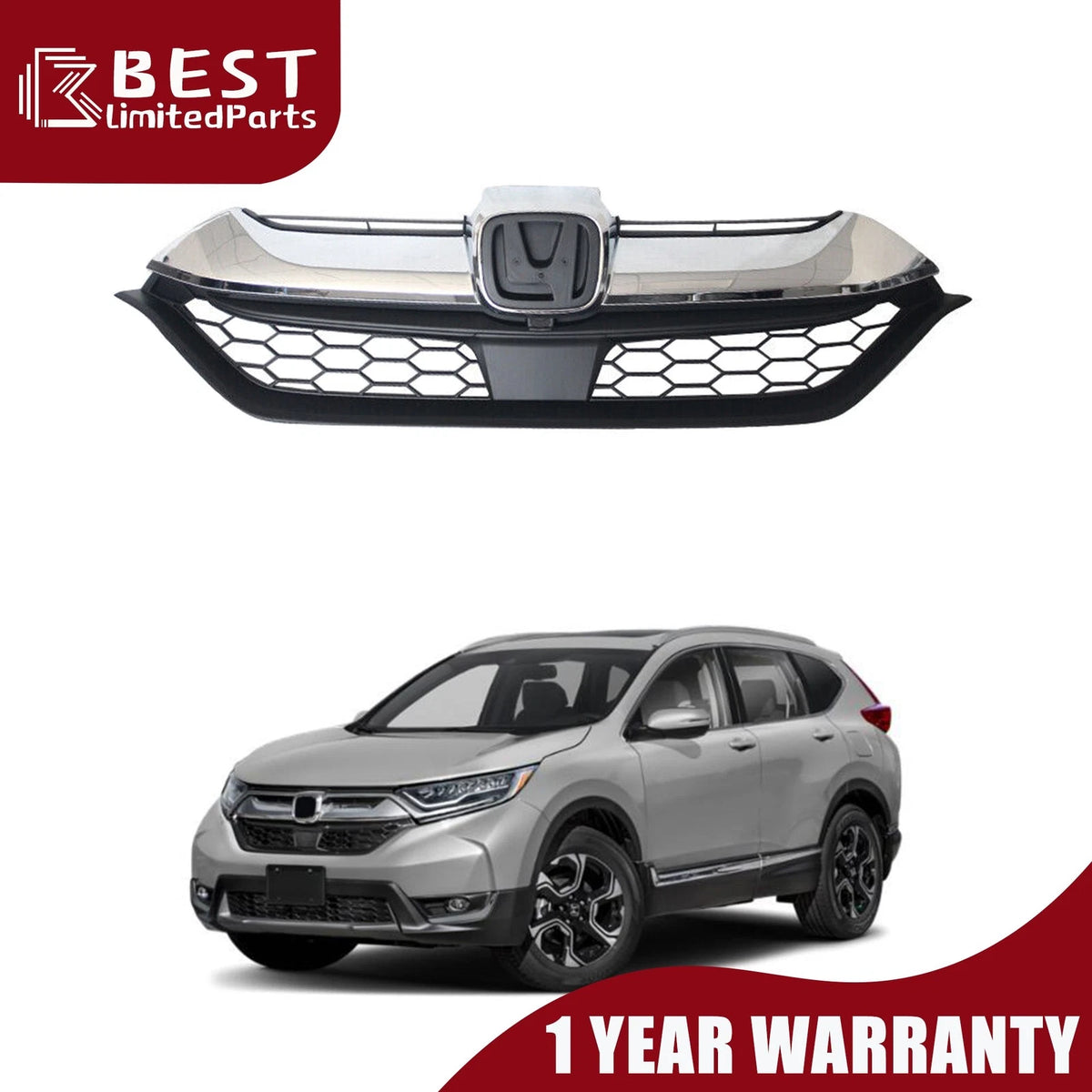 Front Upper Honeycomb Bumper Grille Chrome for Honda CR-V (2017–2019)
