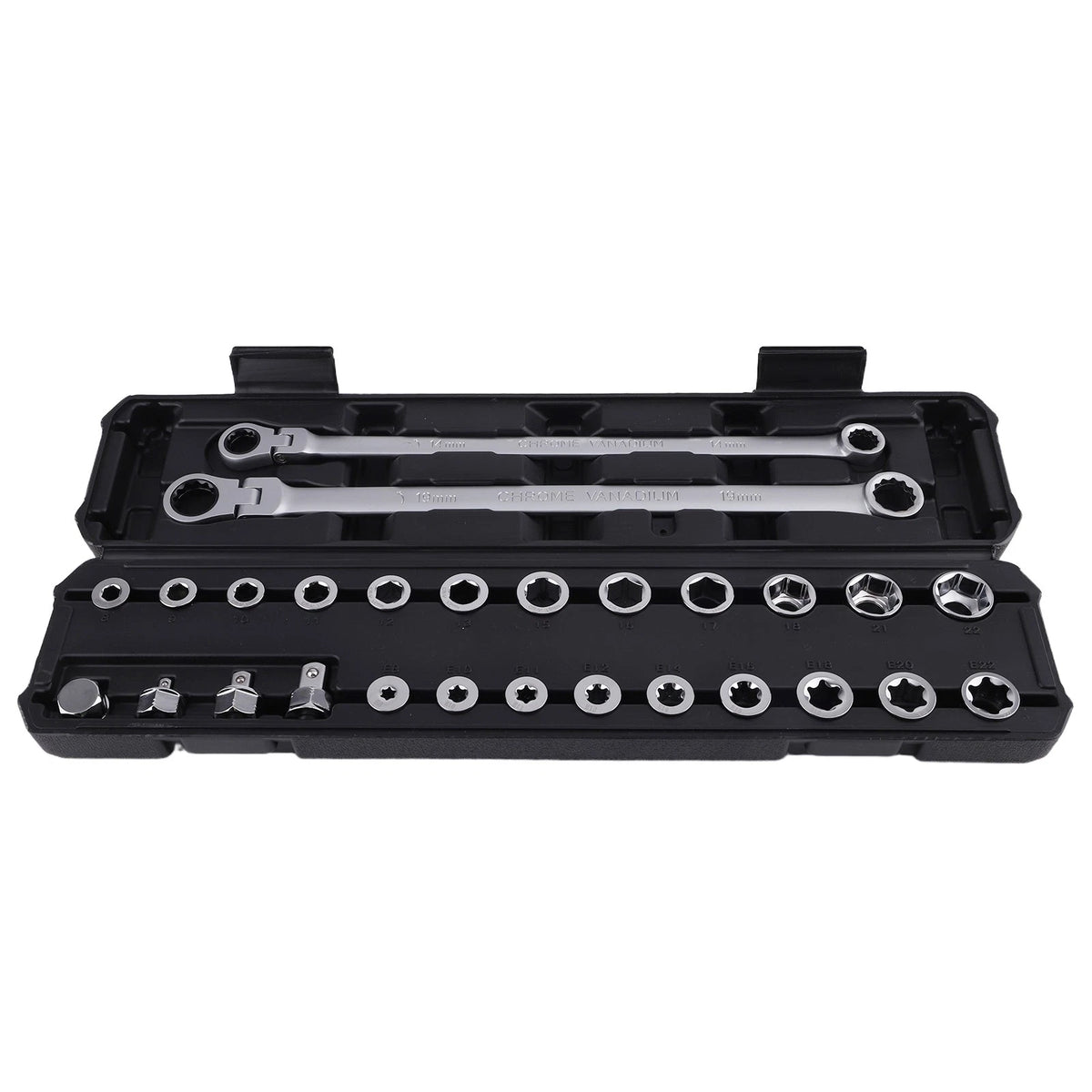Set of 27 Extra Long Flex Head Ratcheting Wrenches 8-22mm