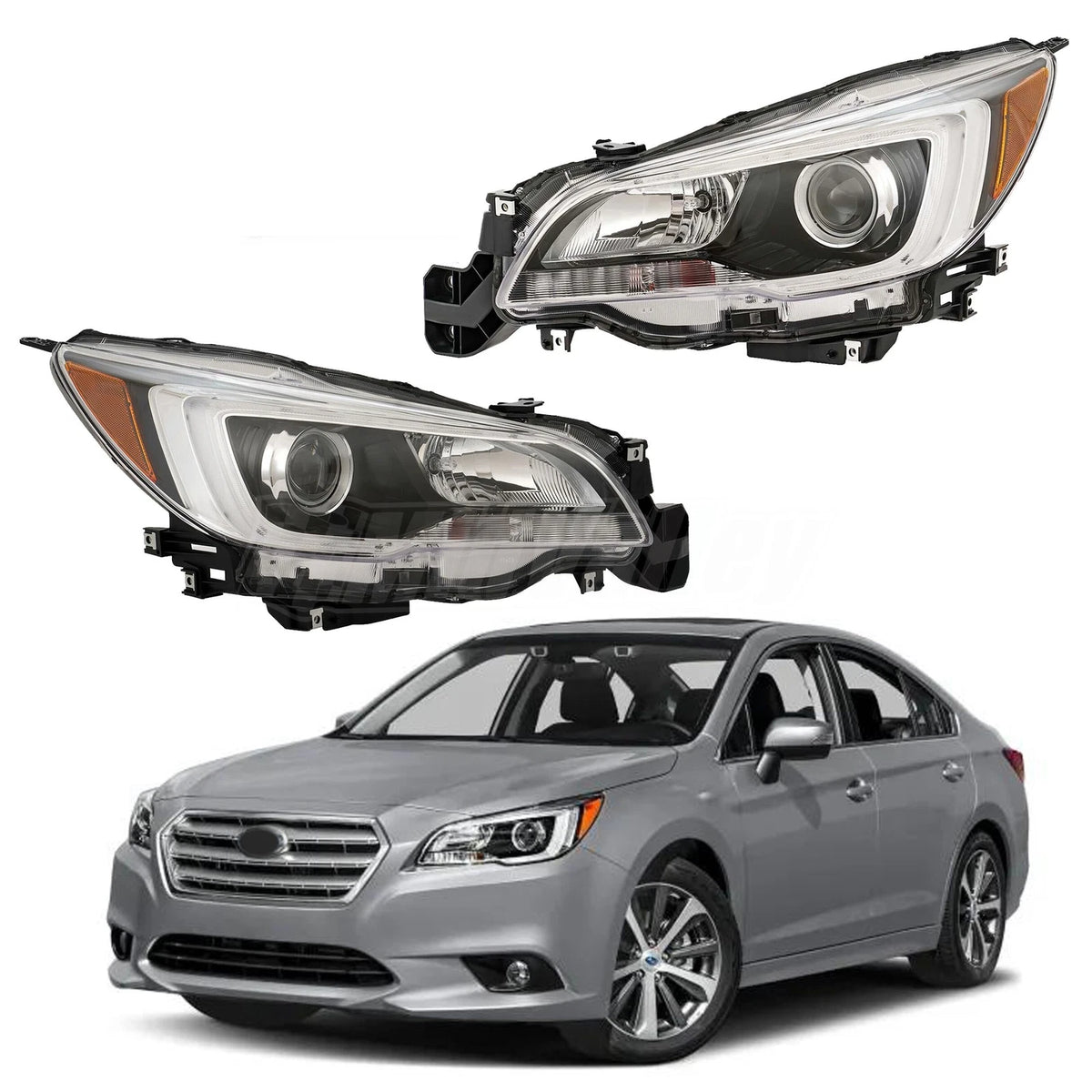 Halogen Headlight Set for Subaru Legacy Outback (2015–2017) LH & RH Black Interior