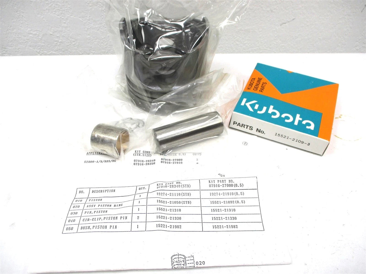 Piston and Ring Kit for Kubota S2800 (Oversize +.5mm) 07916-27000, 19274-21910