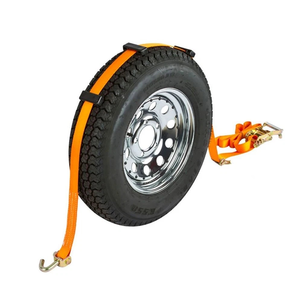 Tire Tie Down Strap for Car with Swivel Hook Ends & Wheel Grips