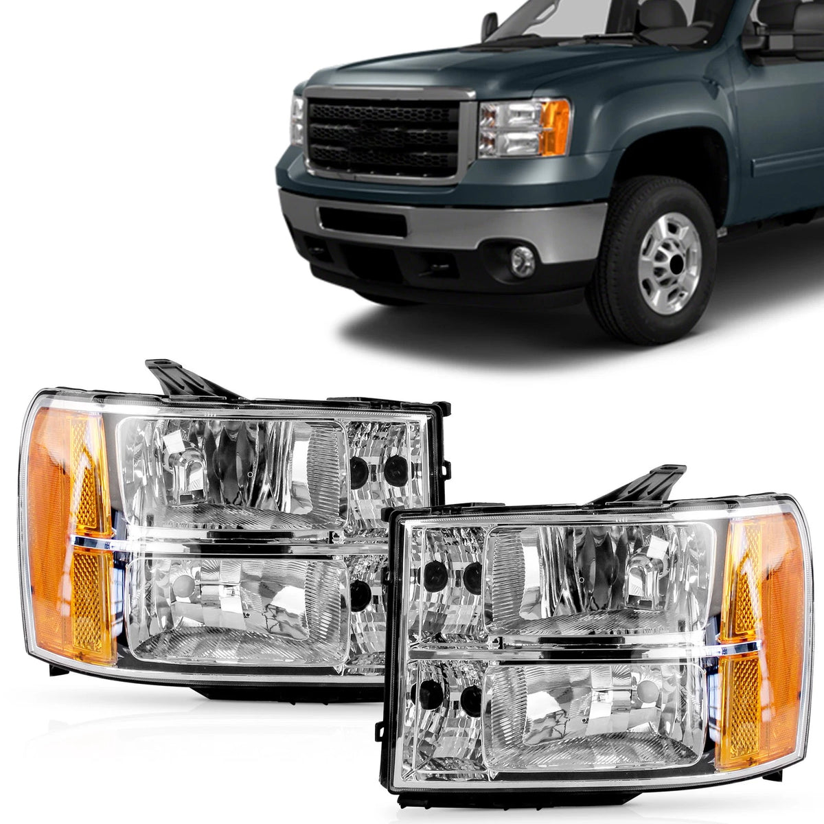 Pair Headlight Assembly L+R for GMC Sierra 1500 2500HD 3500HD (2007–2013)