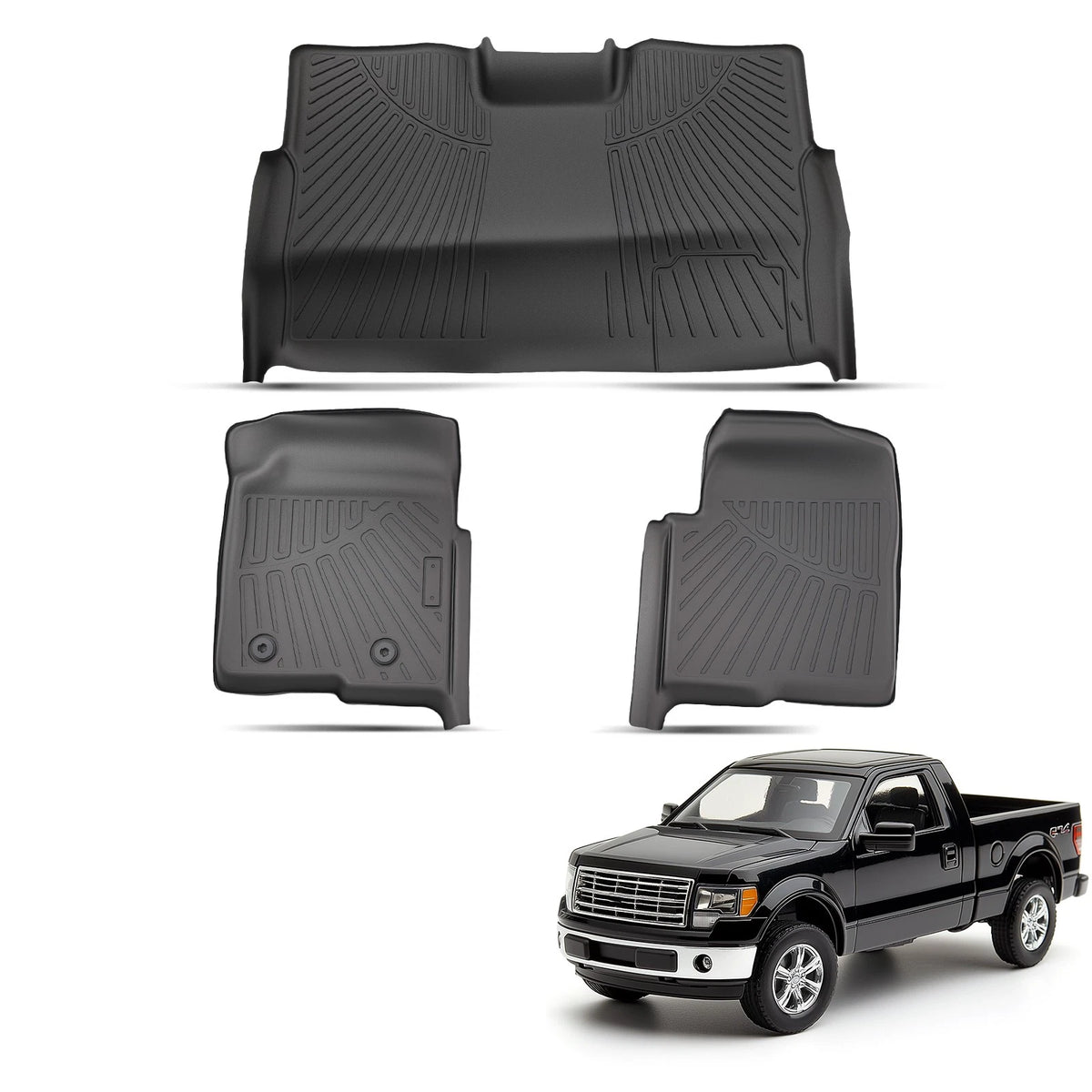 Set of 3 TPE Carpet Floor Mats Liner for Ford F-150 SuperCrew Cab (2010–2014)