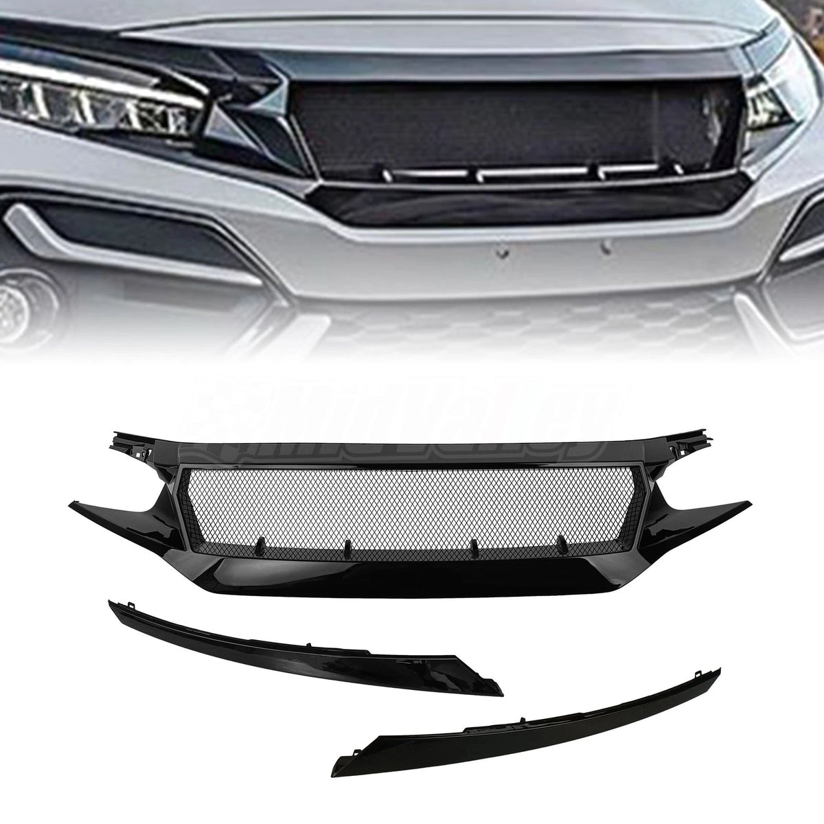 Glossy Black Mesh Grille Assembly for Honda Civic (2016–2021)