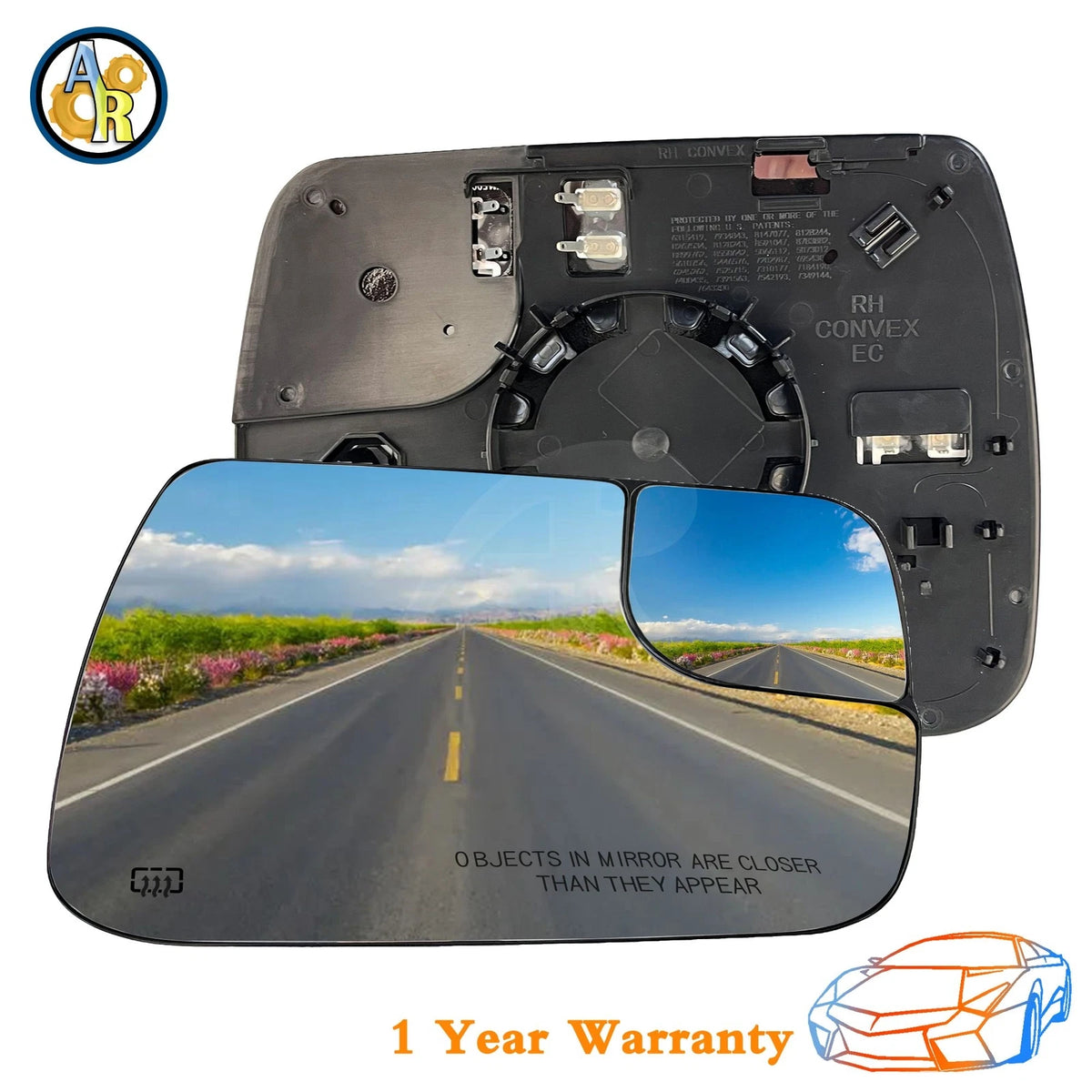 Heated Mirror Glass for Ram 1500 (2019–2021) Right w/ Backing Plate