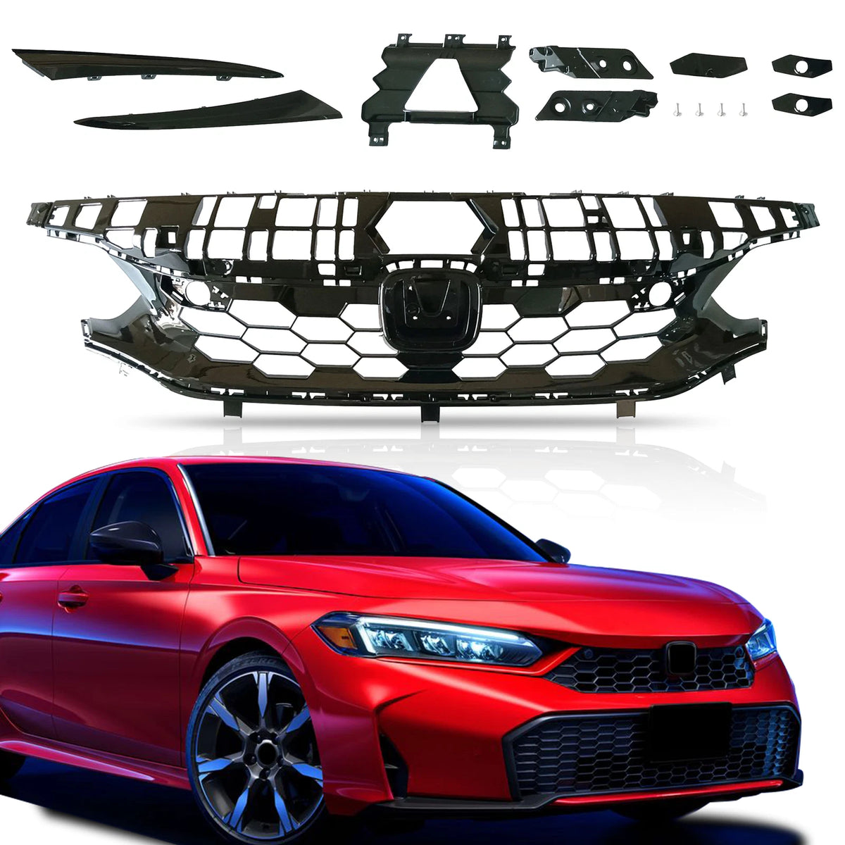 Gloss Black Front Grille for Honda Civic Si & Hatchback (2022–2024)