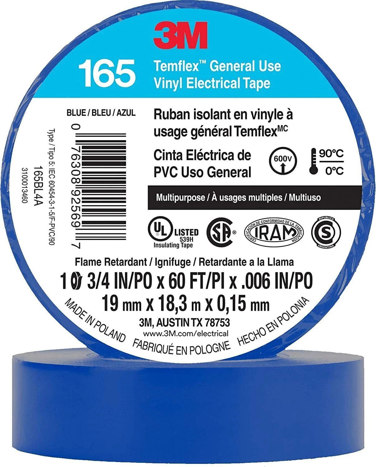 3M Temflex Vinyl Electrical Tape 165 for Automotive Use (1 Pack)