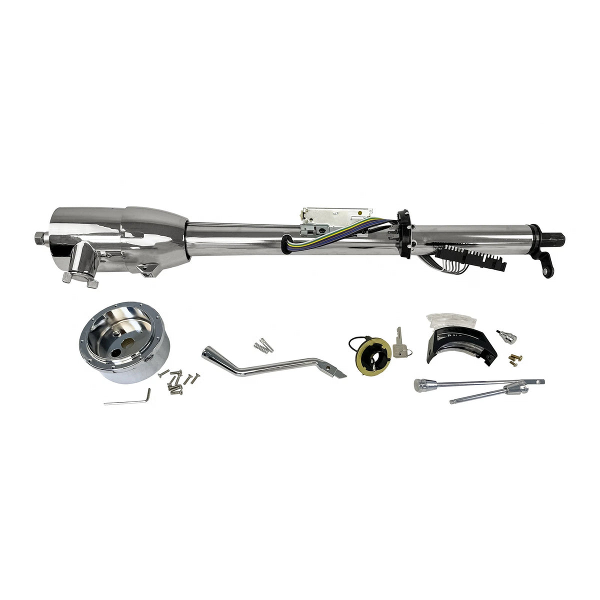32" Tilt Steering Column with Key & Wheel Adapter for Auto (Chrome)