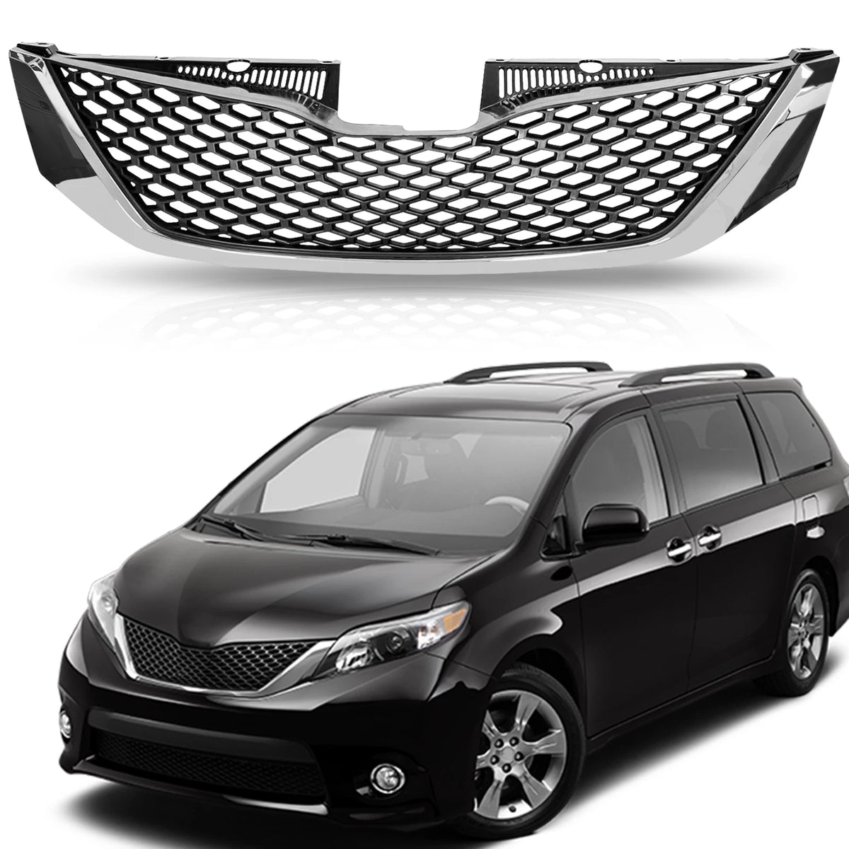 Honeycomb Chrome Front Bumper Upper Grille Assembly for Toyota Sienna (2011–2017)