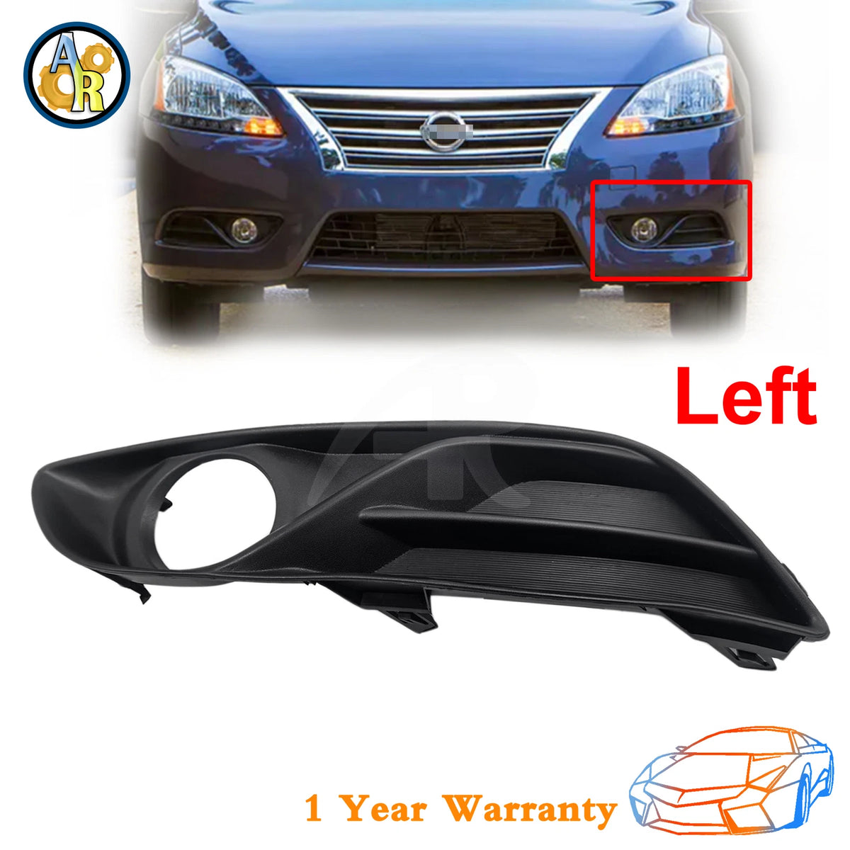 Fog Lamp Cover for Nissan Sentra (2013–2015) Left Driver Side w/Hole