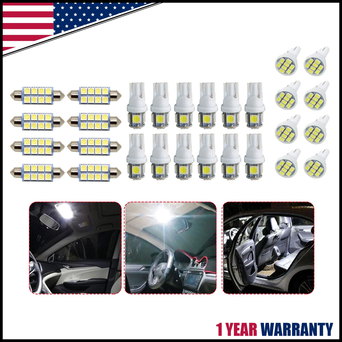 Set of 28x LED Dome License Plate Interior Bulbs for Ford F150 F250 F350 (1999–2020)