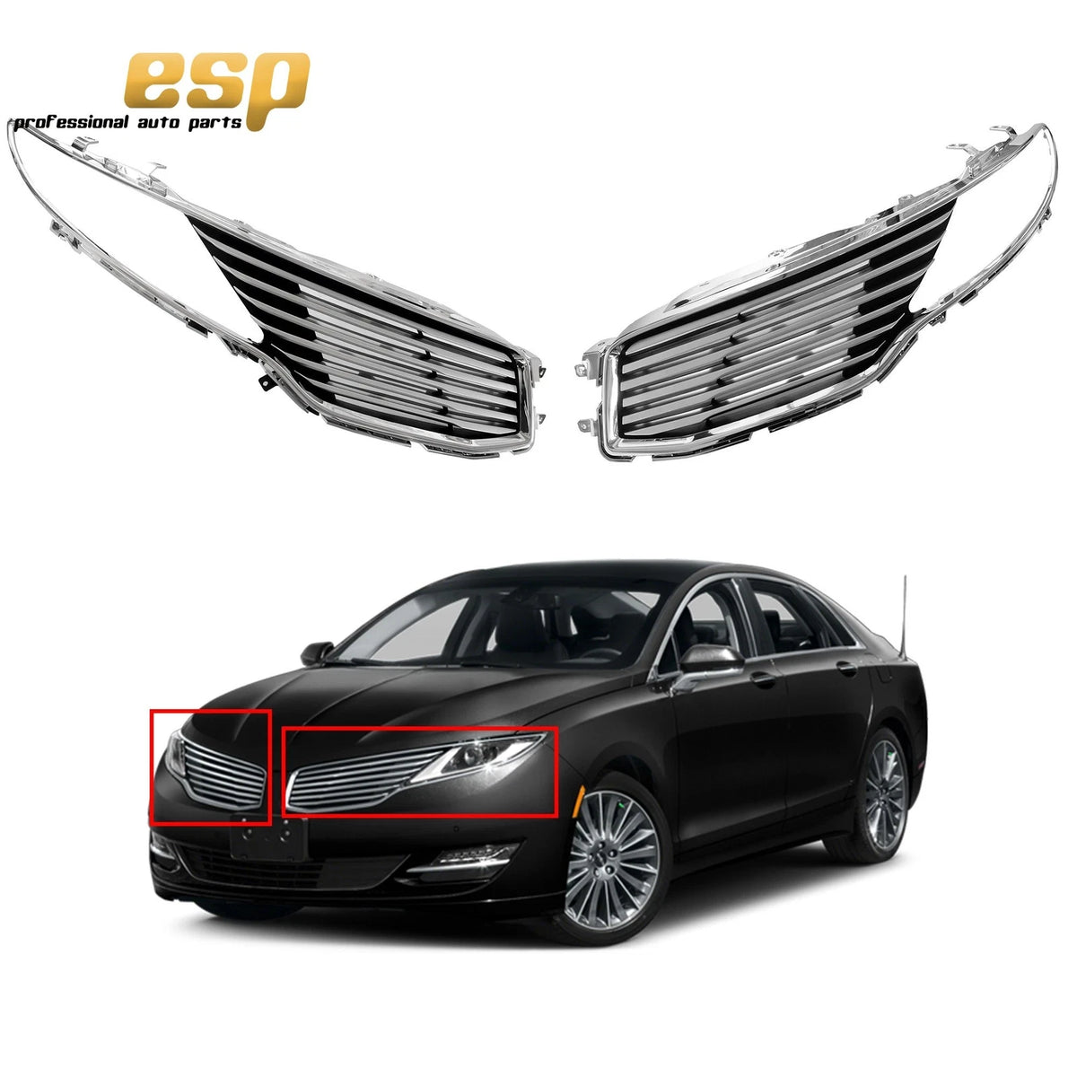 Pair of Chrome Radiator Grilles for Lincoln MKZ (2013–2016) DP5Z8201BA