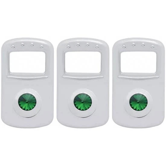 Chrome Rocker Switch Cover with Green Jewel for Peterbilt