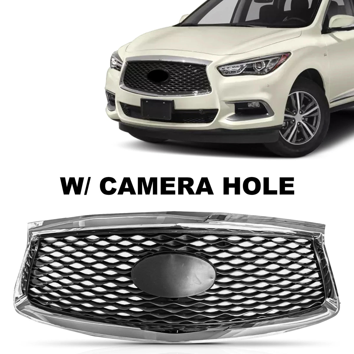Front Bumper Upper Grille for Infiniti QX60 (2016–2020) W/Camera Option