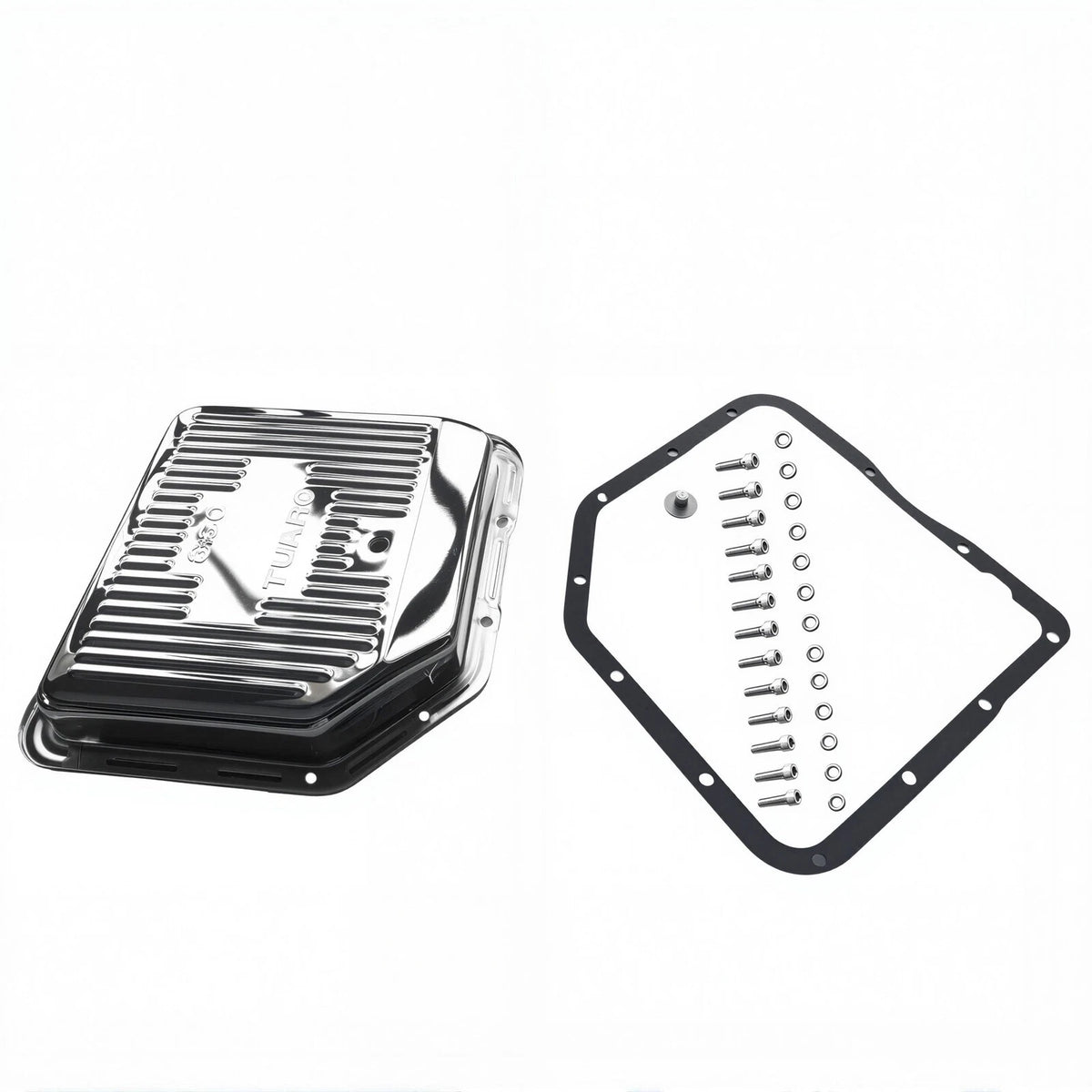 Finned Chrome Steel Transmission Pan for Chevy GM TH-350 (Stock Depth)