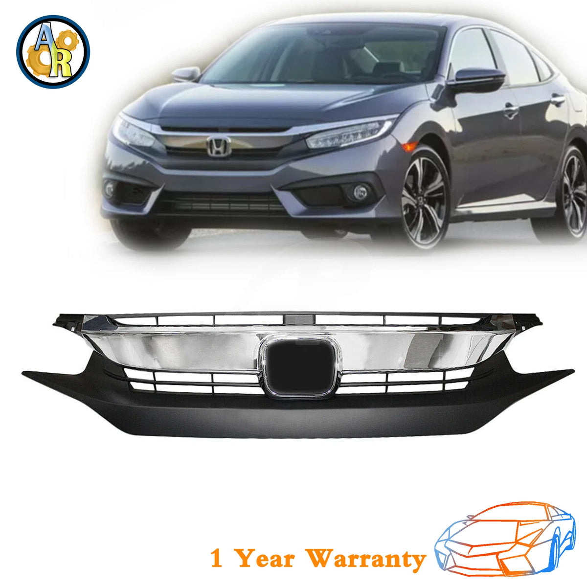 Front Upper Chrome Grille for Honda Civic (2016–2019)