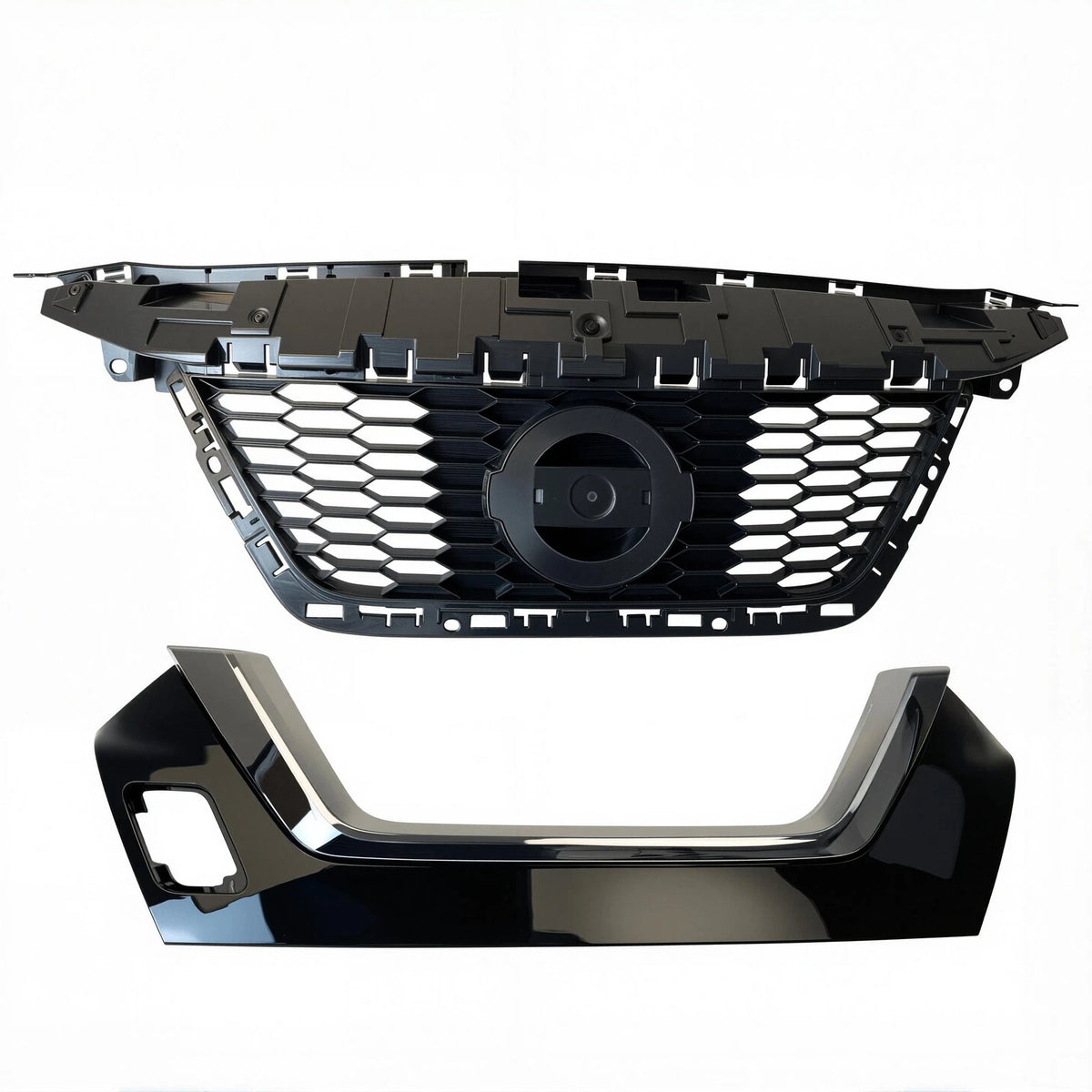 Set of 2 Front Upper Grille with Lower Trim Chrome for Nissan Versa Sedan (2020–2021)