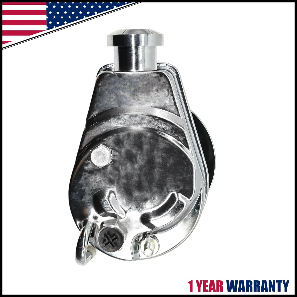 SBC BBC Chevy Chrome Power Steering Pump w/ Single Groove Pulley