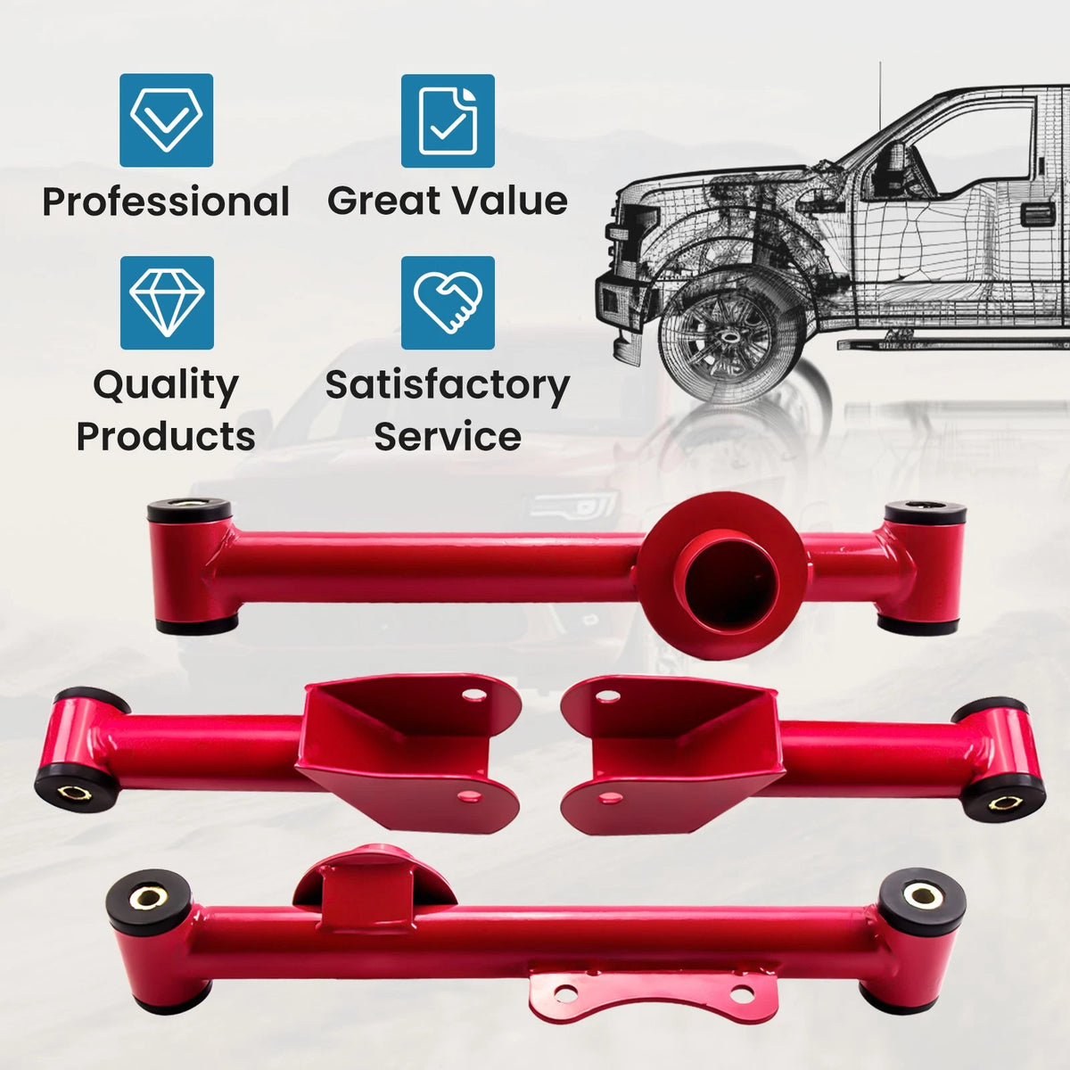 Upper & Lower Rear Tubular Control Arms w/ Bushings for Ford Mustang (1979–2004)