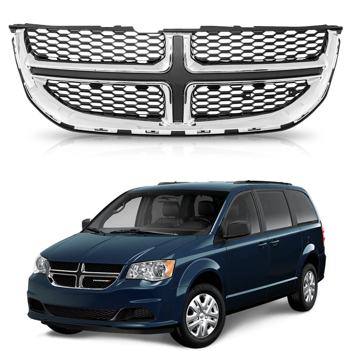 Chrome Front Bumper Grill Upper Grille for Dodge Grand Caravan (2011–2020) JYA055