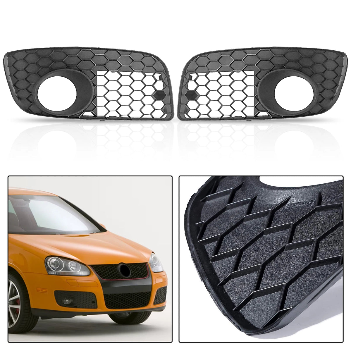 Set of 2 Honeycomb Fog Light Grilles for VW Mk5 GTI GLI Jetta (2006–2009)