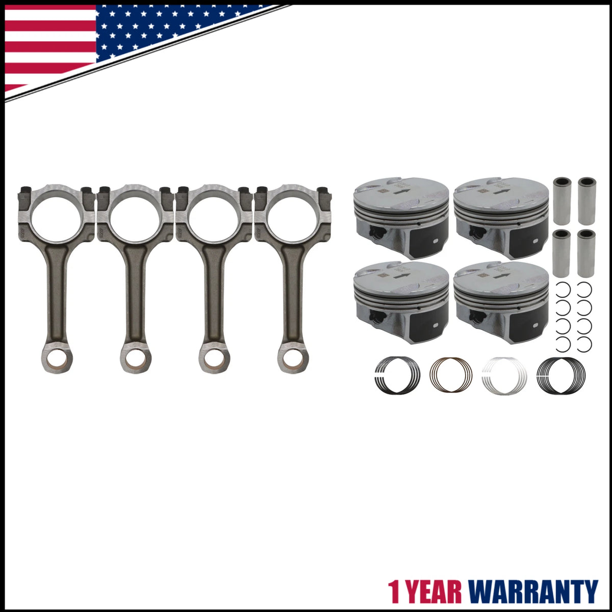 Pistons & Rings Connecting Rod Kit for Buick Chevrolet GMC Saturn 2.4L (2000–2010) 12578324