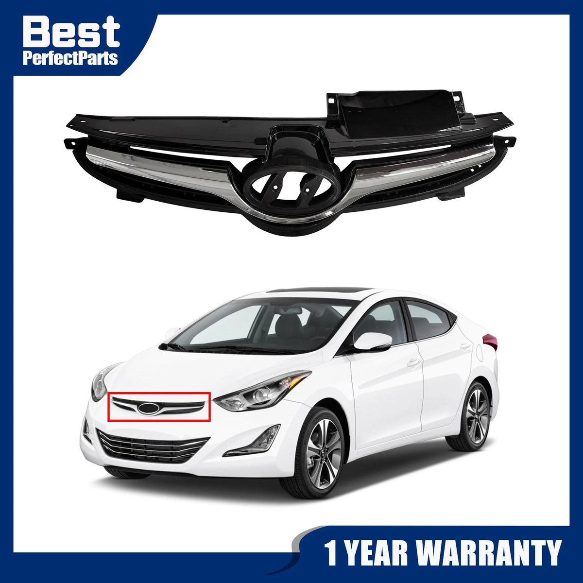 Front Upper Bumper Grille with Chrome Trim for Hyundai Elantra (2014–2015) HY1200173