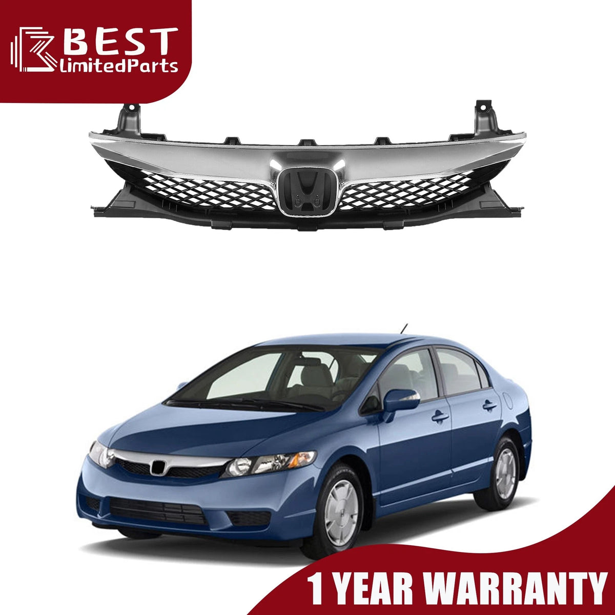 Front Chrome Grille Bumper for Honda Civic (2009–2011) HO1210127 HO1200198