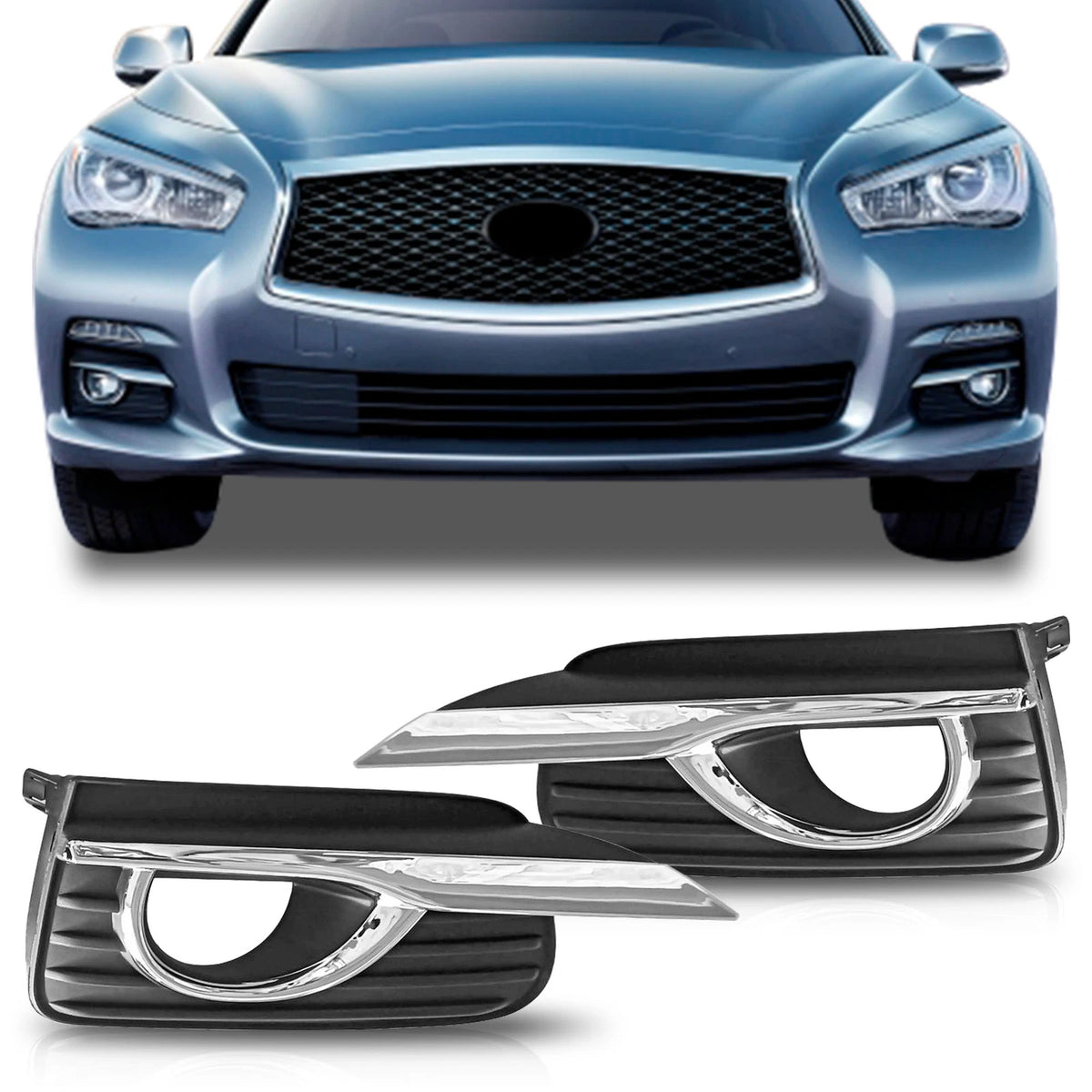 Pair Bumper Fog Light Cover Grill Trim for Infiniti Q50 (2014–2017)