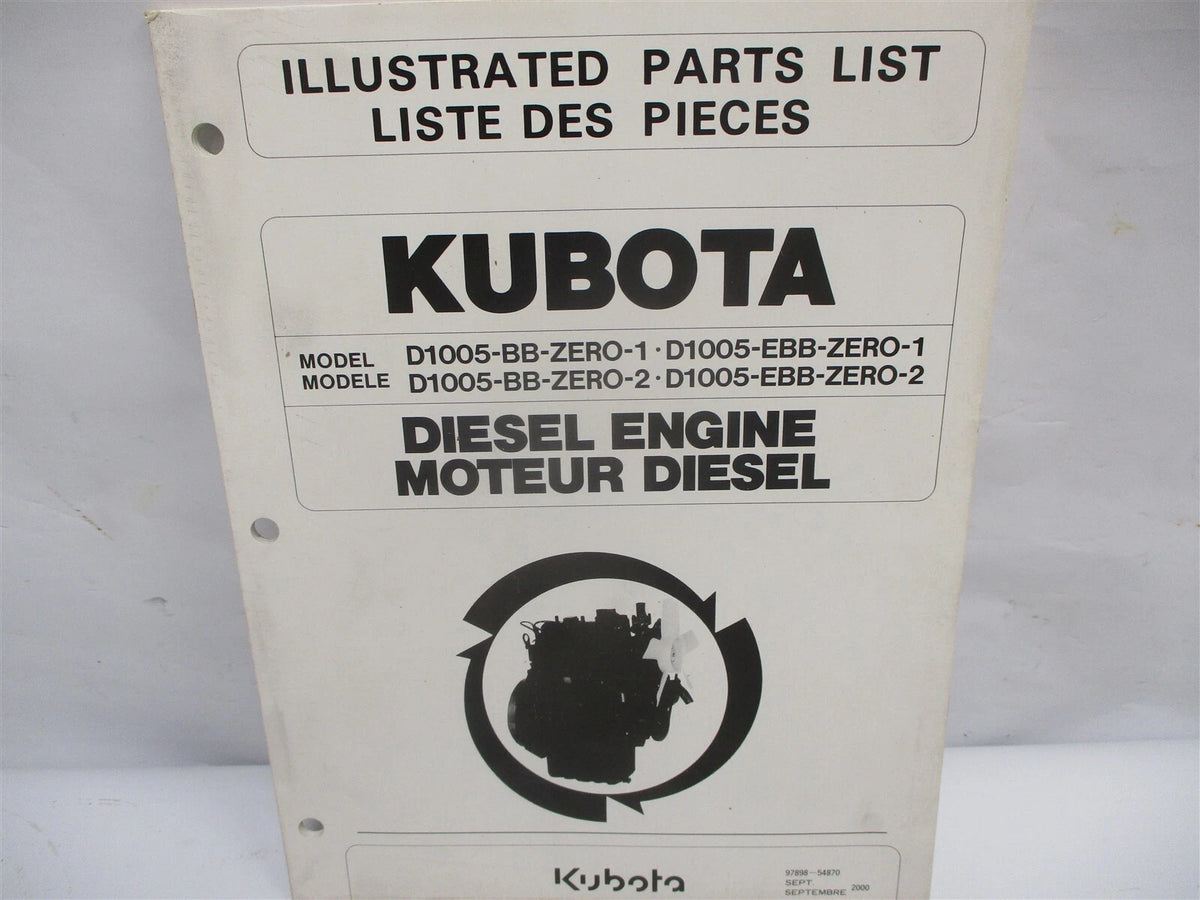 Illustrated Parts List Manual for Kubota D1005-BB-Zero-1 (97898-54870)