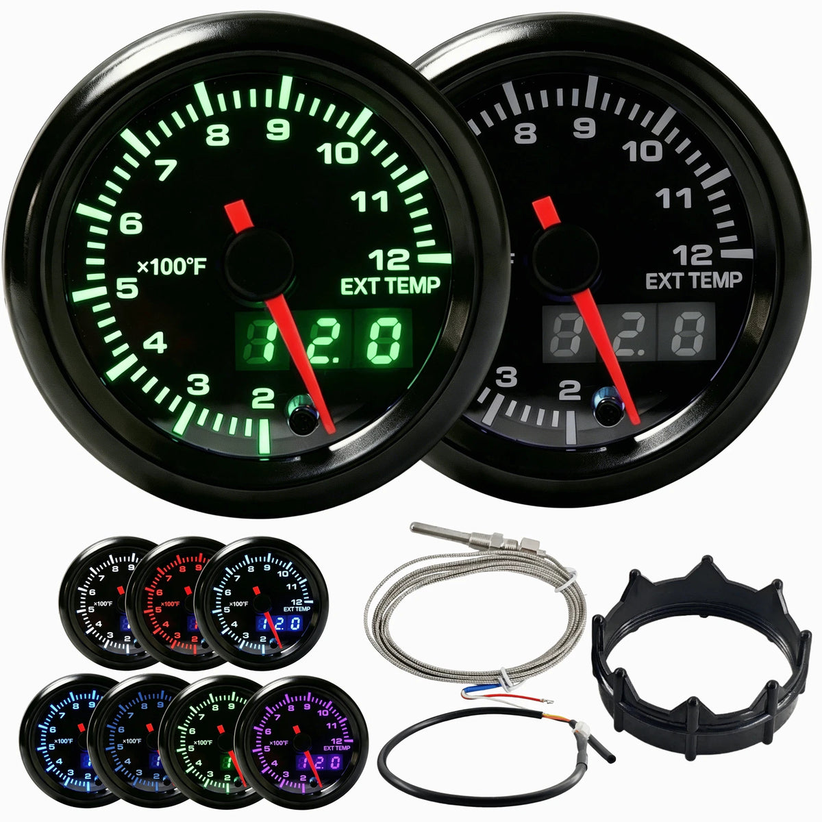 EGT Exhaust Gas Temp Gauge 52mm 0-1200°F Analog Digital w/ Sensor for Car