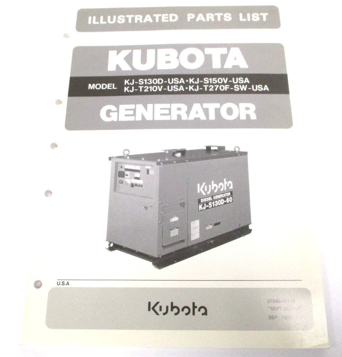 Illustrated Parts List for Kubota KJ-S130D, KJ-S150V Generator (97899-41110)