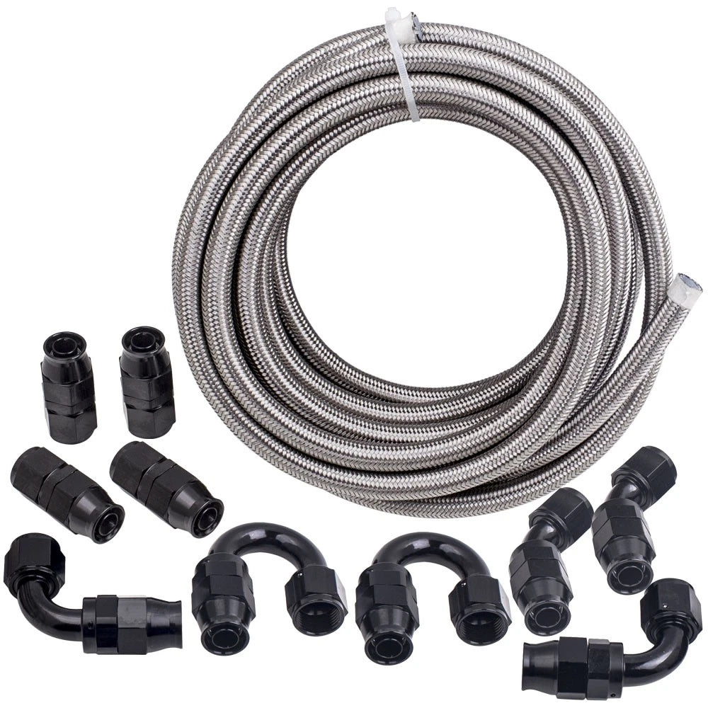 20FT AN10 -10AN Stainless Steel PTFE Braided Oil Fuel Hose Line Kit