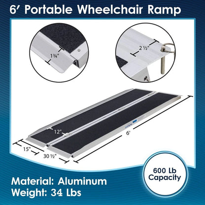 6' Aluminum Folding Mobility Wheelchair Scooter Ramp