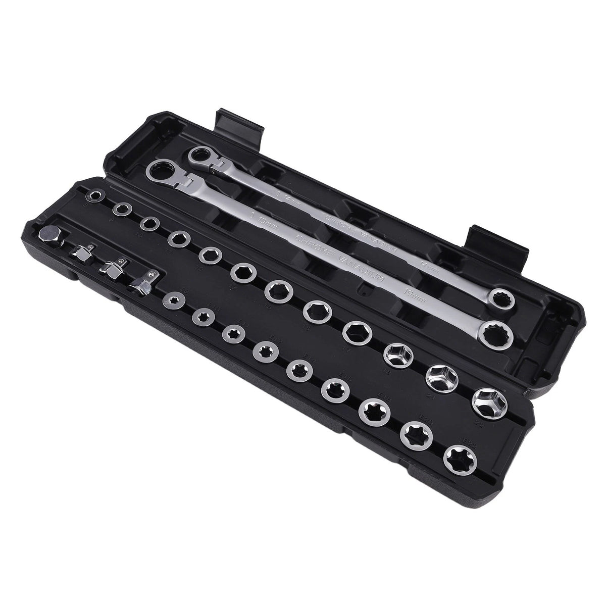 Set of 27 Extra Long Flex Head Ratcheting Wrenches 8-22mm