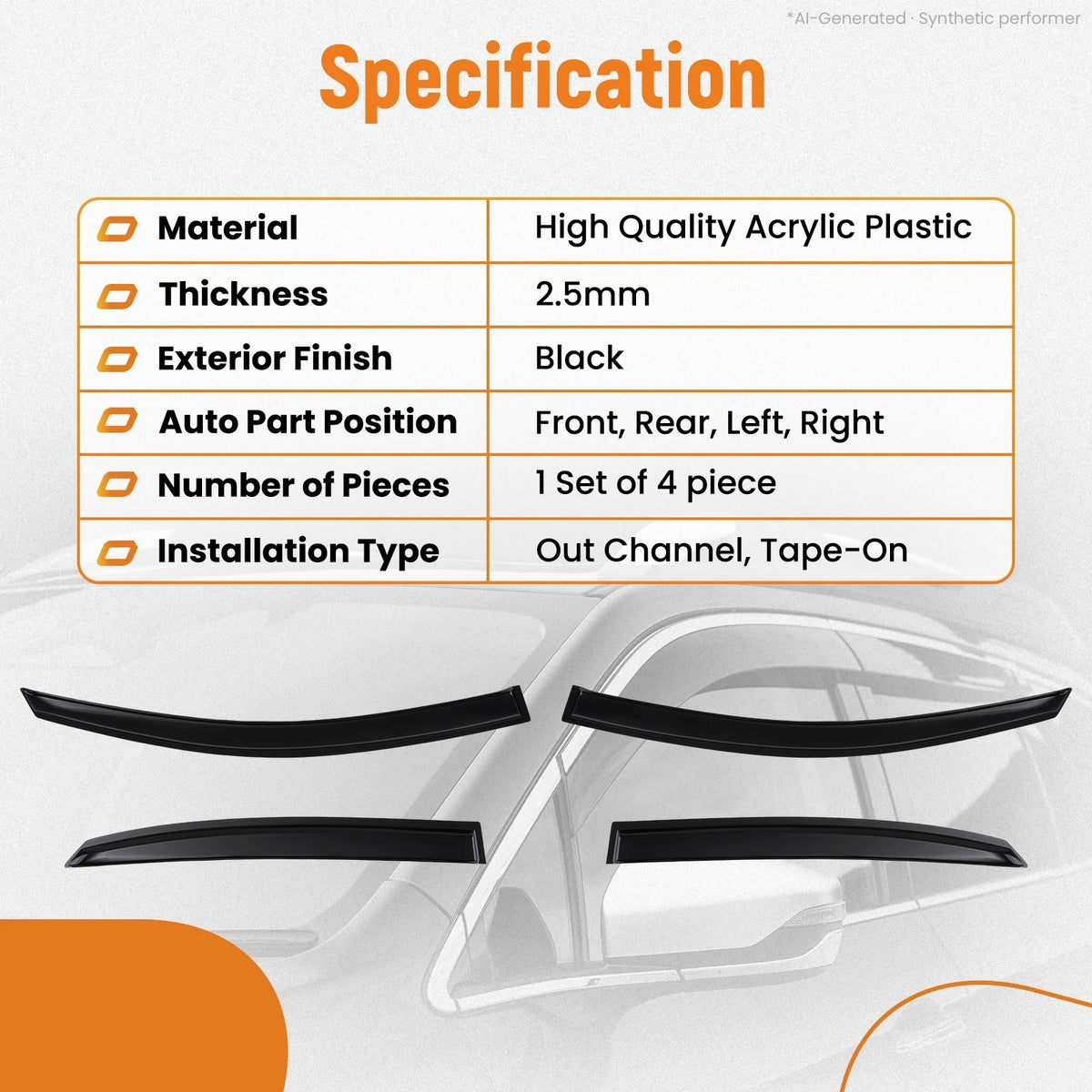 Set of 4 Side Window Visors Rain Guards for Kia Rio (2018–2023) Black Tinted