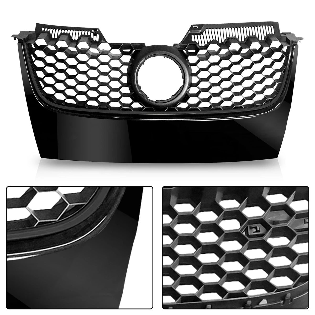 Badgeless Hex Mesh Grille for VW Jetta/GLI/GTI (2006–2009) - Glossy Black