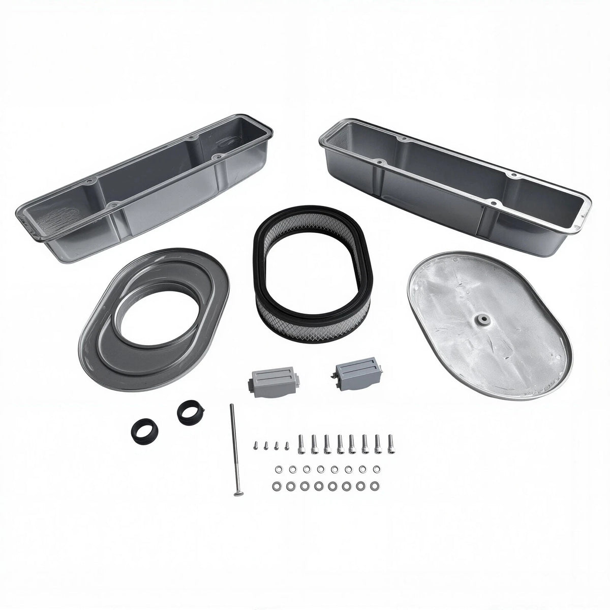 Valve Cover & 12" Oval Full Finned Air Cleaner Kit for SBC 283 350 400 (1958–1986)
